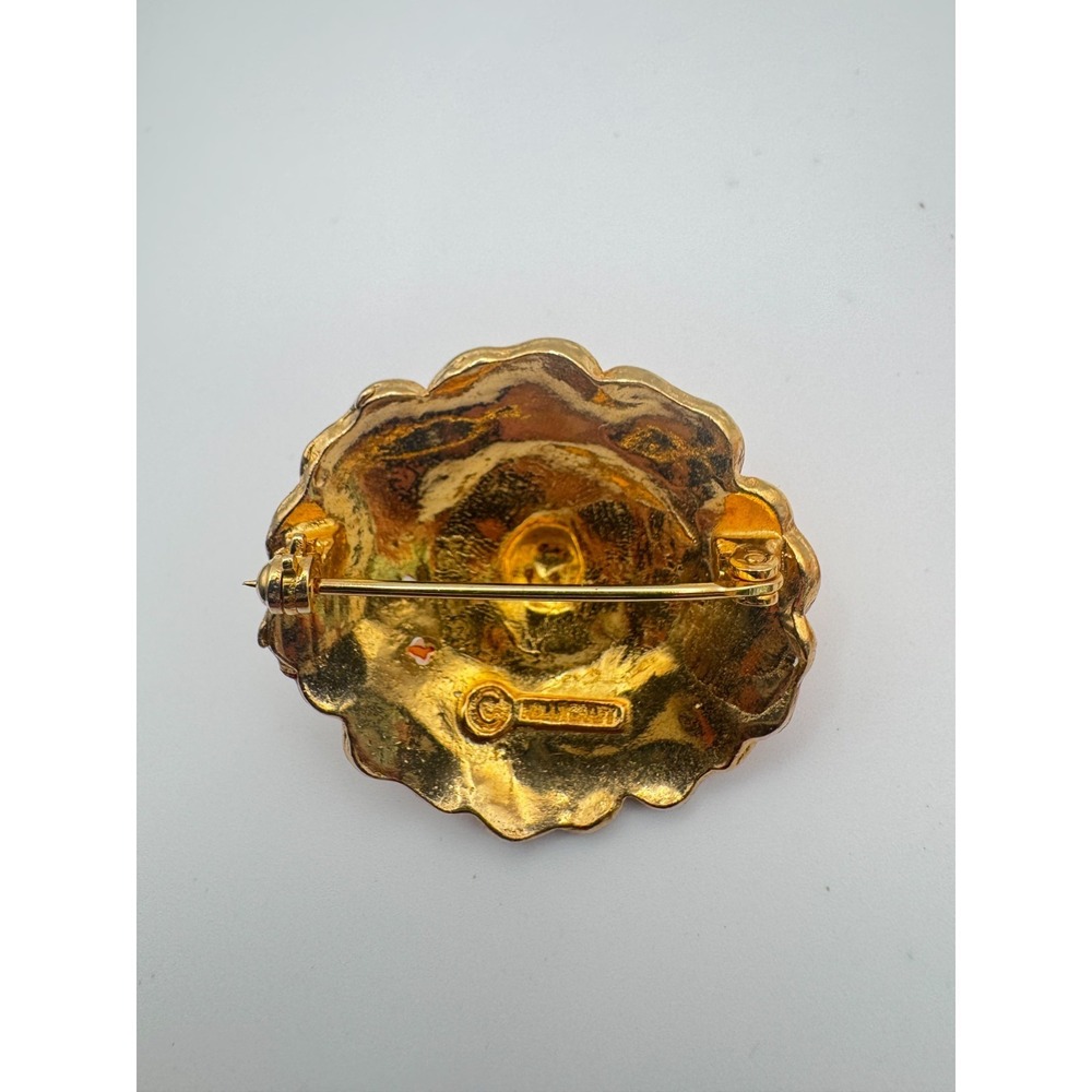 Vtg Hollycraft Brooch Orange Hydrangea Flower & Clip Enamel Earrings Set - Picture 3 of 8